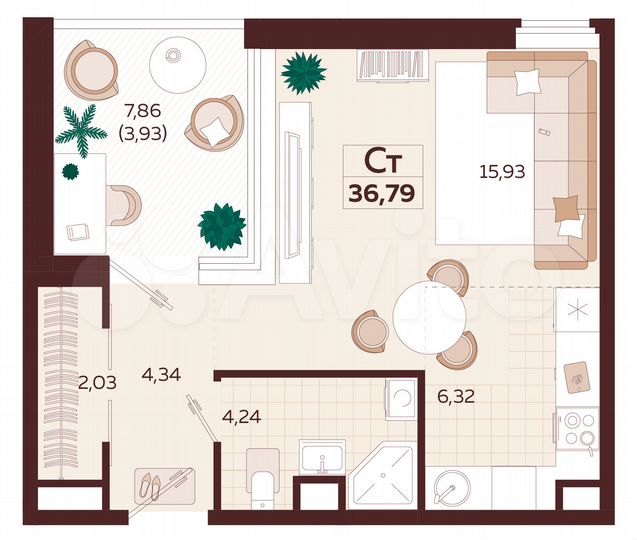 1-к. квартира, 36,8 м², 3/9 эт.