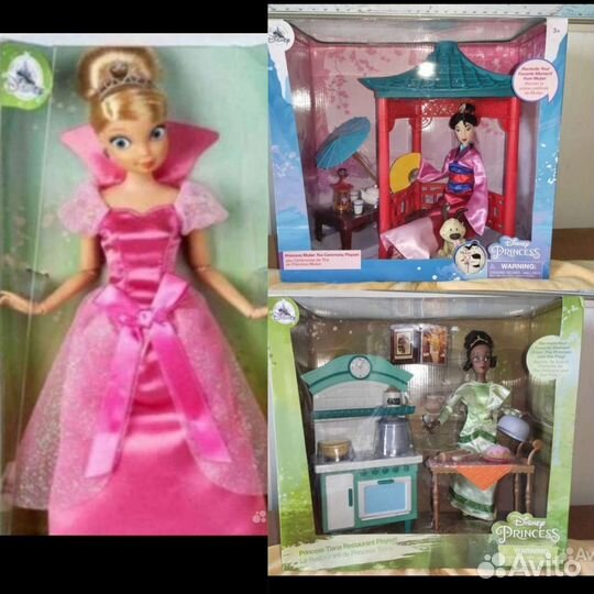 Куклы:Бэль,Тиана,Мулан,Аврора,Жасмин,Моана,Золушка