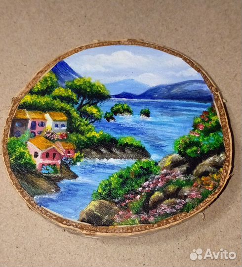 Магнит-Картина акрилом на срезе дерева