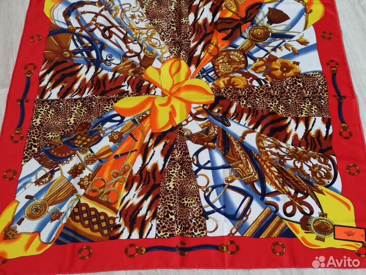 Платок красный Hermes ручная подгибка