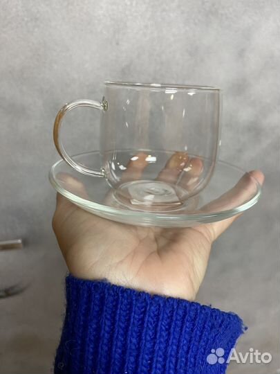 Чашка с блюдцем стеклянная 200мл