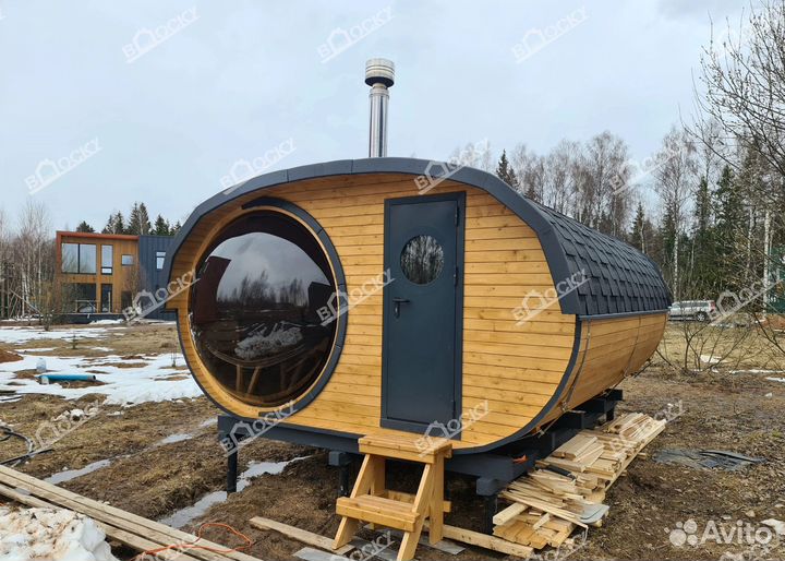 Баня бочка овал Термо с панорамой 4500/4000мм