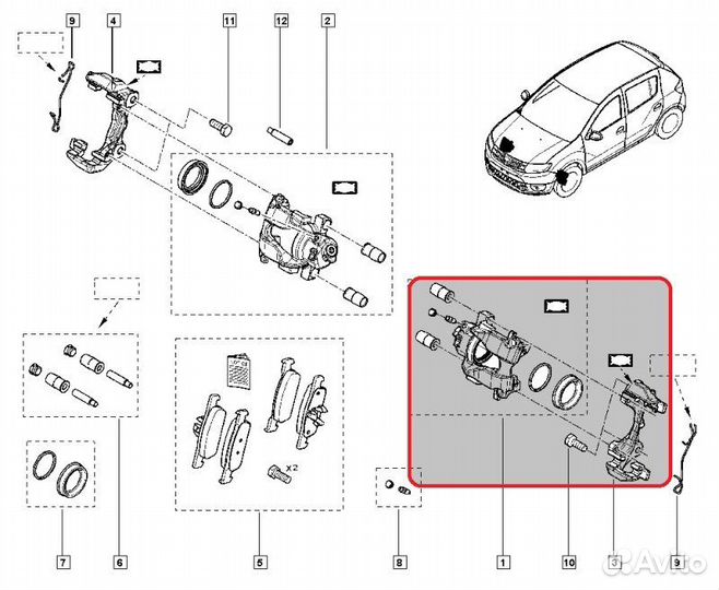 Суппорт тормозной левый Renault Logan 2 L8 1.6