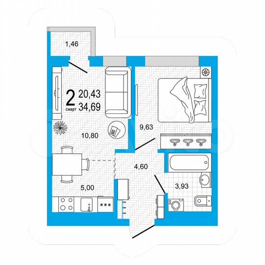 2-к. квартира, 34,7 м², 24/26 эт.