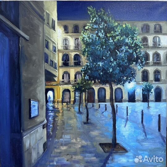 Картина маслом живопись «Ночной дворик» 40-40