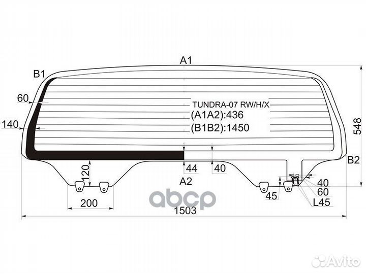 Стекло заднее (Цвет зеленый/ Обогрев) Toyota