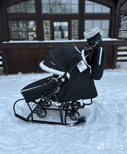 Санки коляска с конвертом черные Арктик