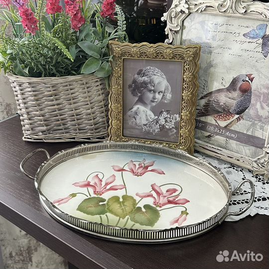 Поднос. Серебрение. с фарфоровой вставкой