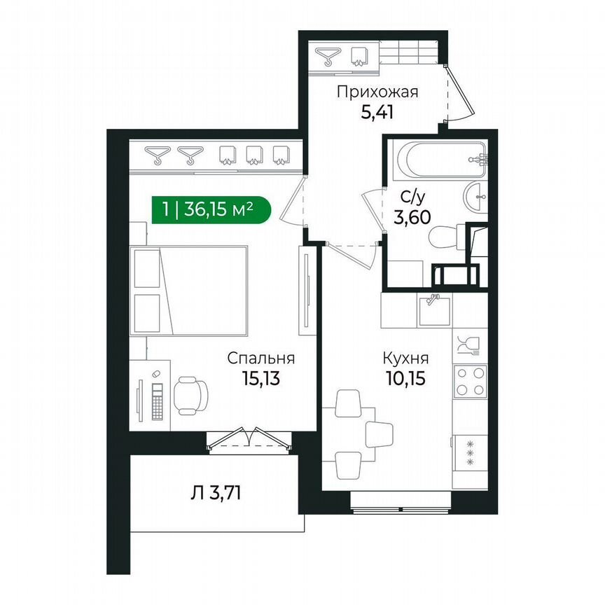 1-к. квартира, 36,2 м², 6/8 эт.