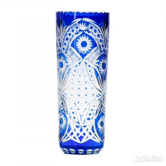 Ваза напольная, хрусталь, нацвет кобальтом