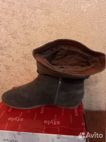 Сапоги натур.замша и мех 38р.серого цвета бу мало