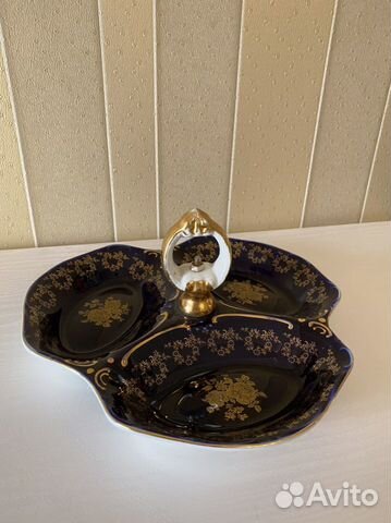 Менажница кобальт Чехия золотая роза