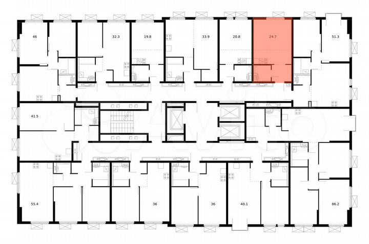 Квартира-студия, 24,7 м², 13/25 эт.