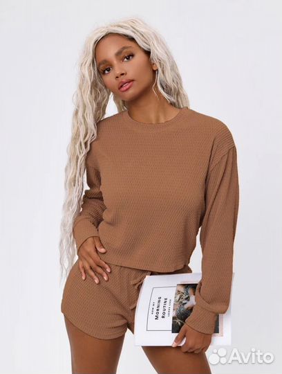 Пижама женская с шортами, топом и кофтой 3 в 1