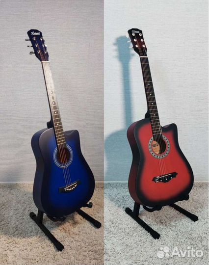 Гитары акустические новые синие и красные 38