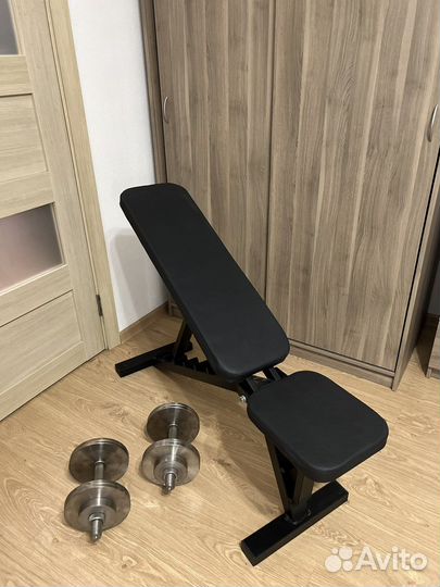 Скамья силовая + гантели разборные сталь