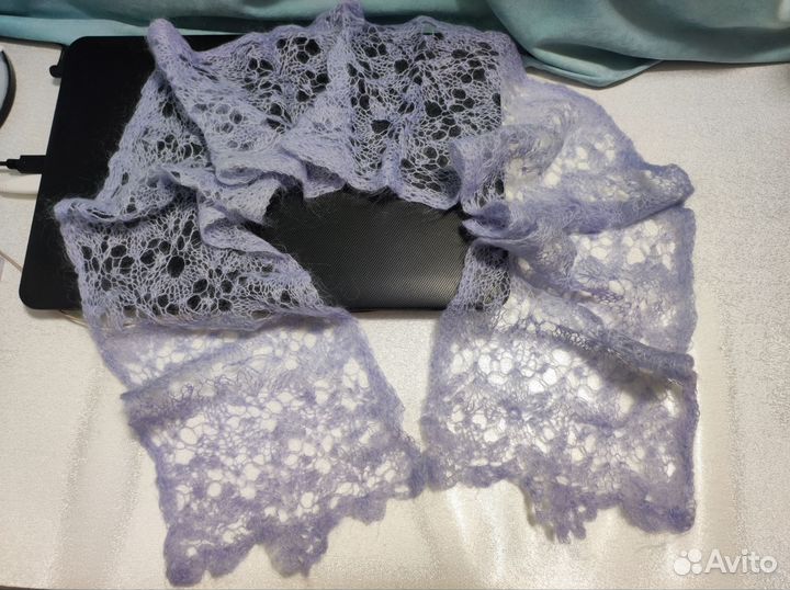 Шарф из мохера ажурный ручная работа