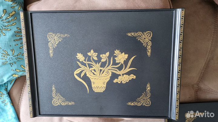 Новый Поднос 42*32 см с ручками пластик черн