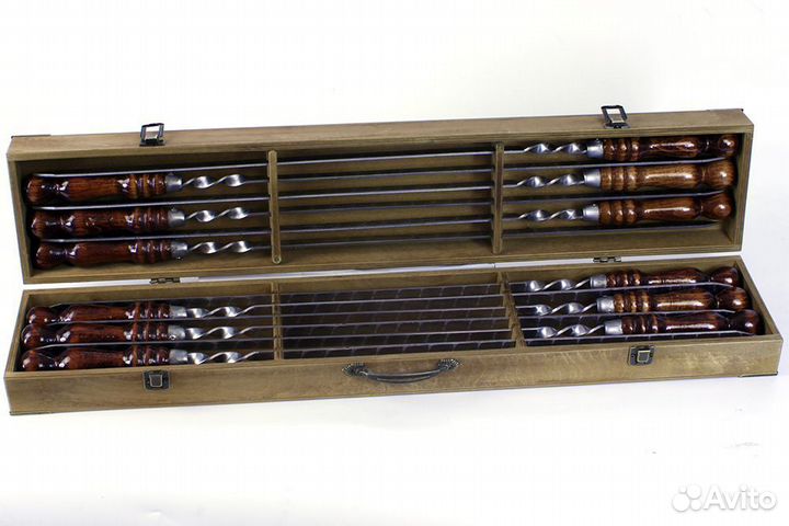 12 профессиональных шампуров в деревянной коробке