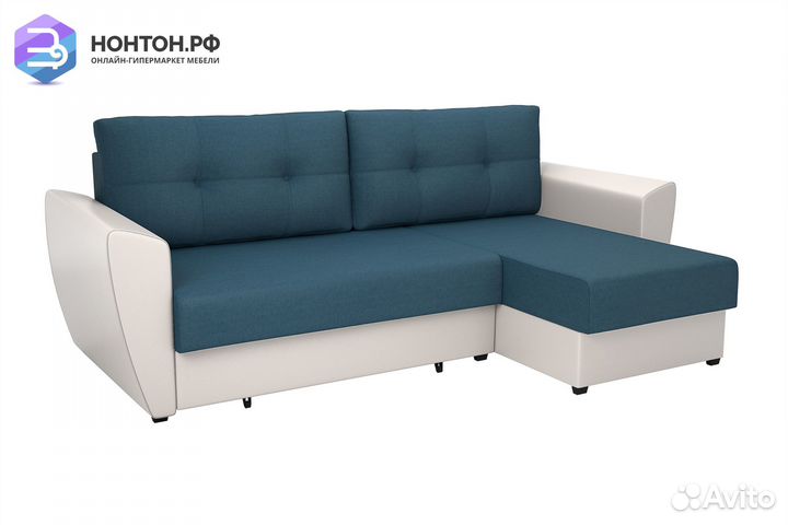 Диван угловой выкатной София синий / белый