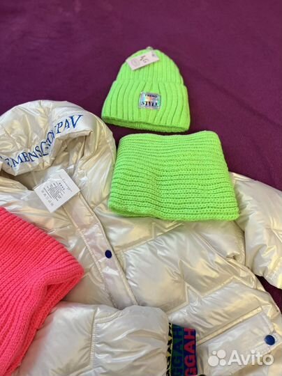 Зимняя шапка на флисе + снуд для девочки