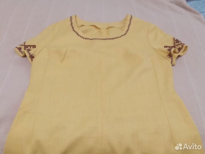 Платье льняное с вышивкой СССР р. 48