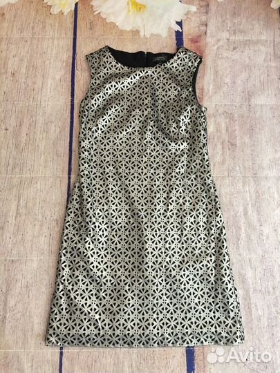 Кожаное серебрянное платье сарафан от Tahari М