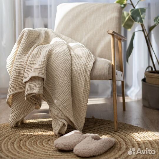 Муслиновый плед покрывало их хлопка бежевый