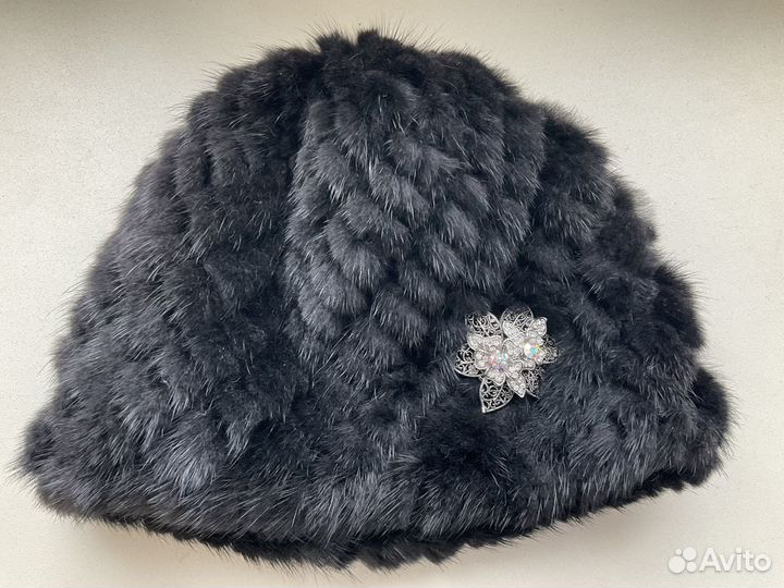 Шапка норковая вязаная женская