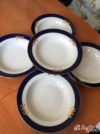 Тарелки Дулево, фарфор, кобальт, золото, 24 см