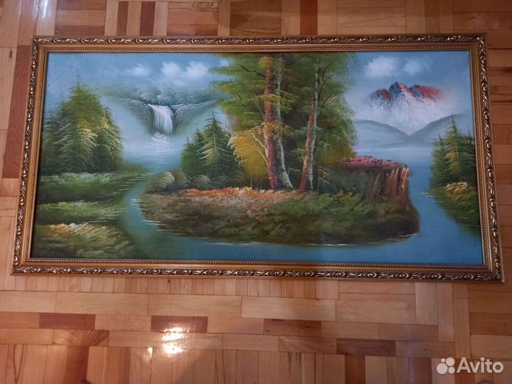 Большая картина маслом на холсте с рамкой Пейзаж