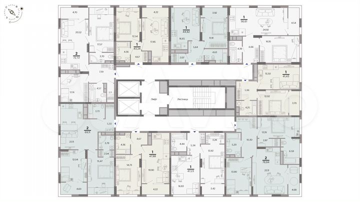2-к. квартира, 72,7 м², 13/25 эт.