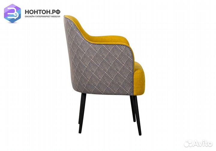 Кресло Селеста желтое / ромб серо-синий