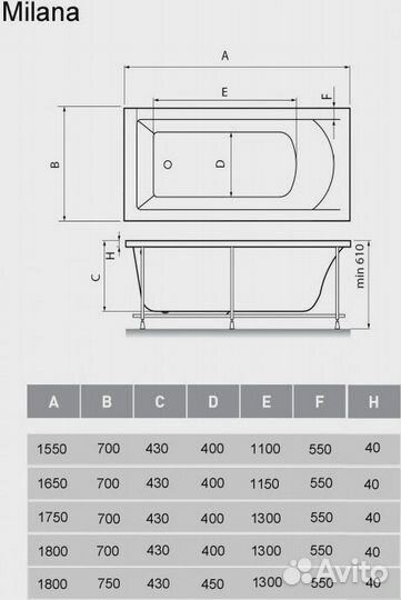 Акриловая ванна Vayer Milana 175x70