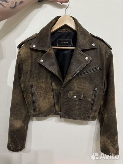 Кожаная куртка косуха под винтаж
