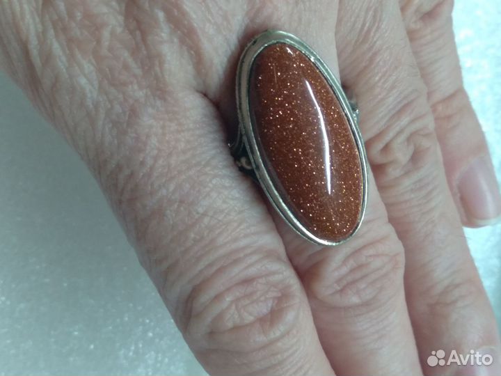 Брошь + кольцо + серьги авантюрин золотистый