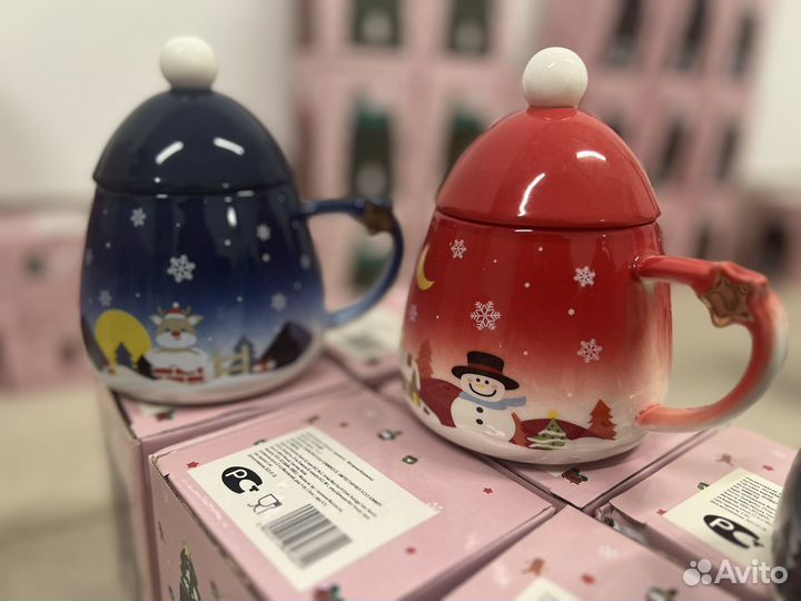 Новогодняя кружка, с крышкой и ложкой