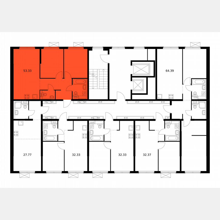 2-к. квартира, 53,3 м², 11/12 эт.