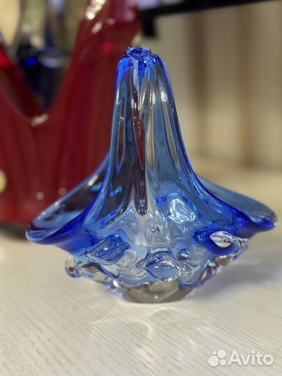 Ваза конфетница гутное стекло Чехословакия