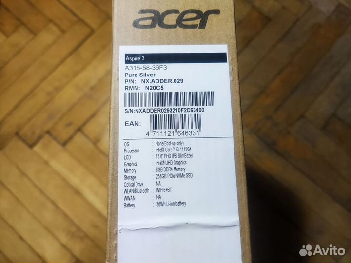 Ноутбук Acer Aspire 3 A315-58-36F3 i3/8Gb/256Gb