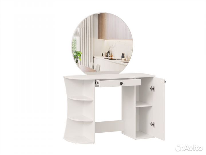 Туалетный столик белый с круглым зеркалом 