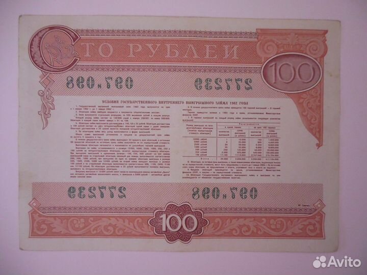 Продам облигации СССР 1982 года номинал 100 рублей