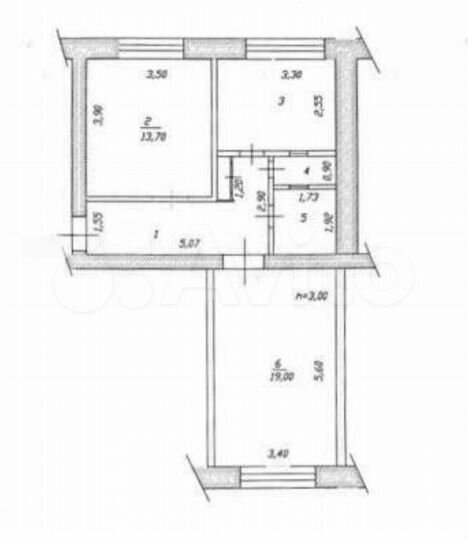 Доля в 2-к. квартире, 55,5 м², 2/5 эт.