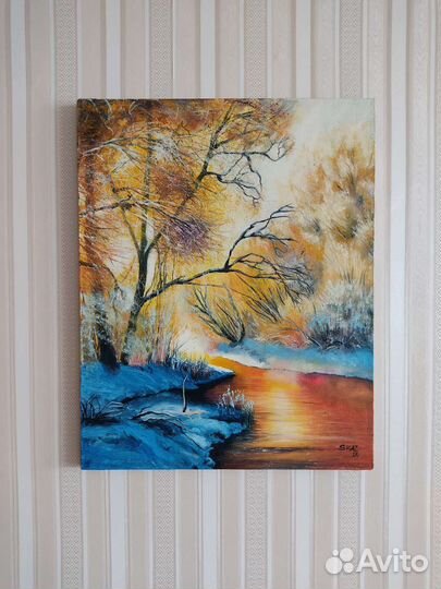 Картина маслом на холсте зимний пейзаж