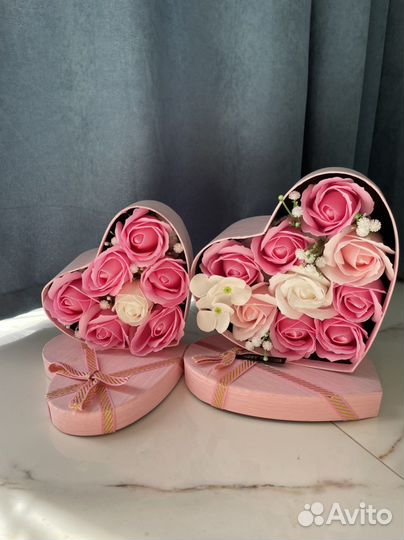 Букет сердце мыльные розы