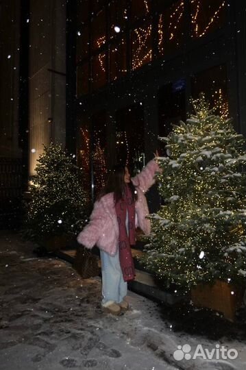 Шуба из ламы розовая