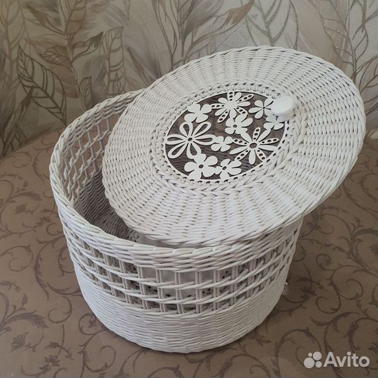 Корзина плетёная с крышкой - короб для хранения