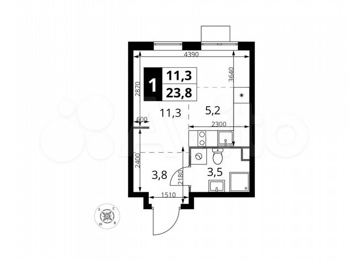 Квартира-студия, 23,8 м², 2/17 эт.