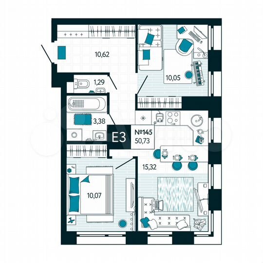 2-к. квартира, 50,7 м², 13/15 эт.