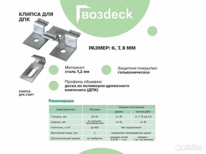 Клипса Кляймер для террасной доски из дпк Гвоздек